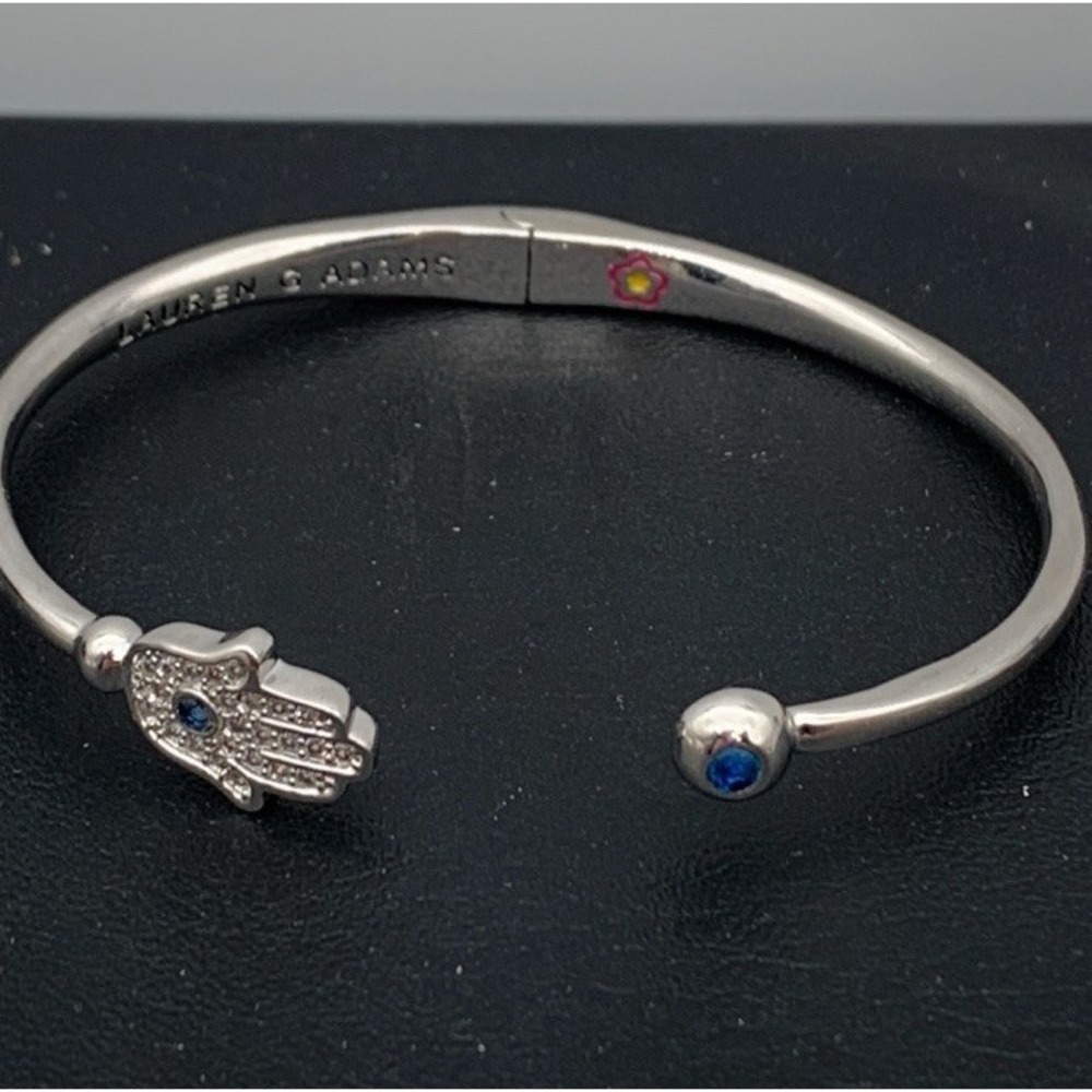 Lauren G Adams Open Arms Hamsa Hinged Bangle Rhodium Plated And CZ's